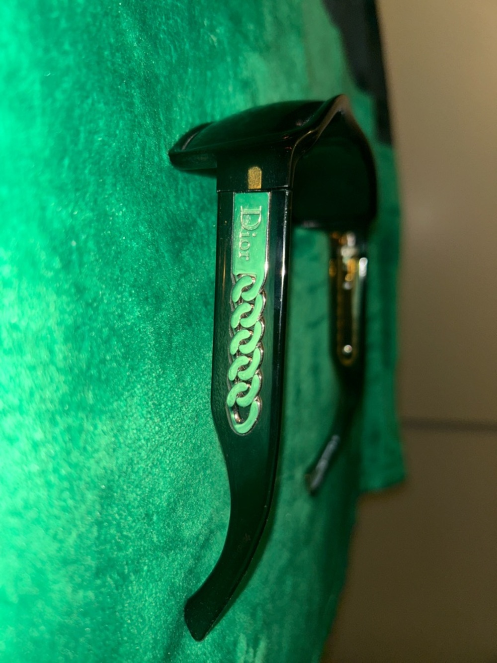 Dior green Sunglasses with Gold Chain Temple Detail